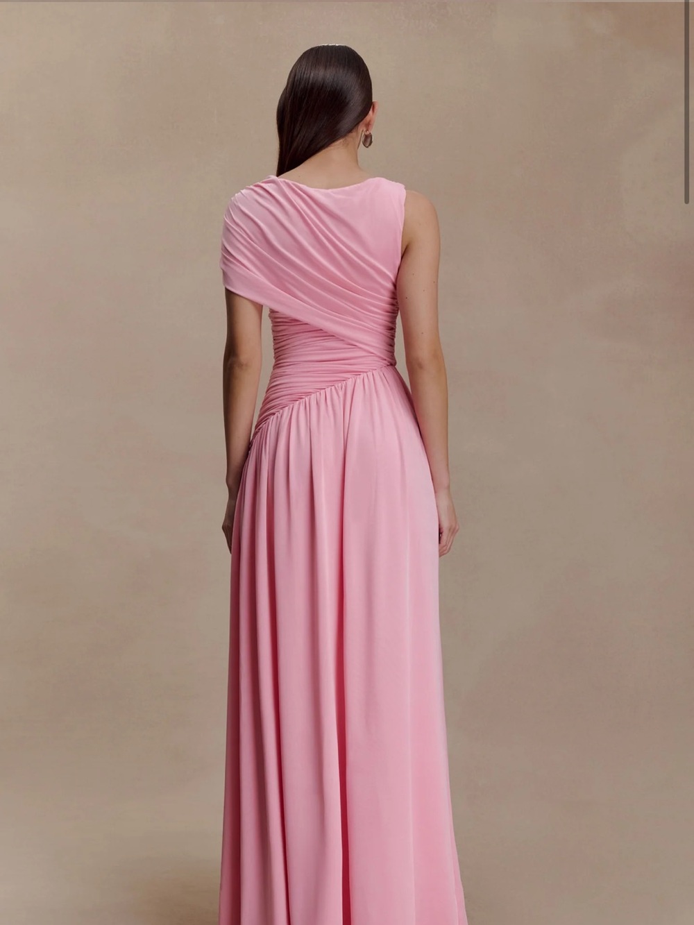 Meshki Blush Pink One-Shoulder Ruched Evening Gown - Picture 2 of 2